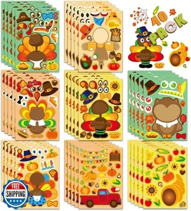 40 Sheets Thanksgiving Stickers for Kids, Make a Turkey Face Stic - Picture 1 of 5
