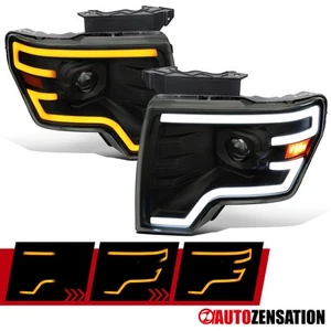 Fit 2009-2014 Ford F150 Black Smoke Projector Headlights Sequential LED Signal - Picture 1 of 11