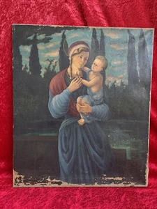 antikes Gemälde , Madonna mit Kind , Öl auf Leinwand - Picture 1 of 6