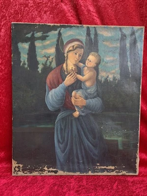 Antique Painting, Madonna with Child, Oil on Canvas - Bild 1 von 4