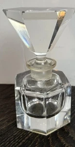 Decanter profumo Art Decò trasparente taglio a mano sfaccettato 4,7" con tappo - Foto 1 di 9