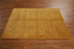 8x10 Gold Living Room Rug – Wool Gabbeh Handmade Carpet, Large Area Floor Rug - Picture 1 of 11