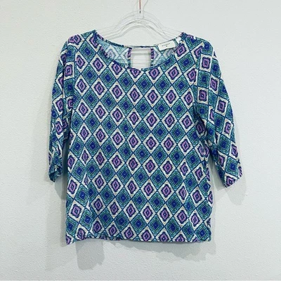 Top Pullover Everly Estampado Geométrico Azul Verde Púrpura Rayón Manga 3/4 - Mediano Foto 1 de 4