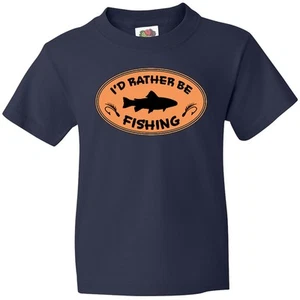 Inktastic I'd Rather Be Fishing Youth T-Shirt Fish Hook Tackle Bait Badge Oval - Picture 1 of 11