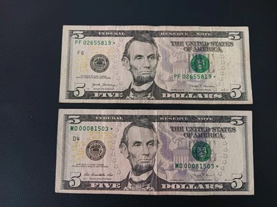$5 STAR NOTE. Desirable serial number.  Series 2013. Lot 19 - Image 1 of 2