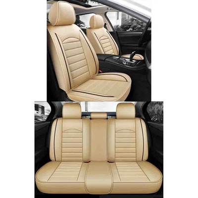 For Ford Mustang Car Seat Cover Leather Protector Front Rear Seat Cover Beige - Image 1 of 4