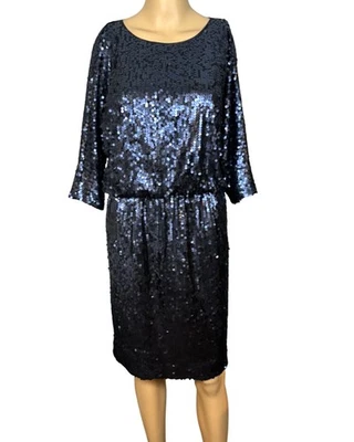 ELIZA J Blue Dress Sequin Evening Cocktail  3/4 Sleeves Pullover Lined Size 12 - Image 1 of 4
