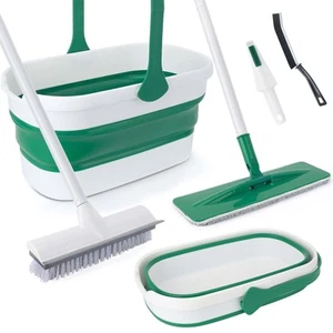 Mop and Bucket Set with Scrub Brush for Floor Cleaning, Flat Microfiber Pad a... - Bild 1 von 9