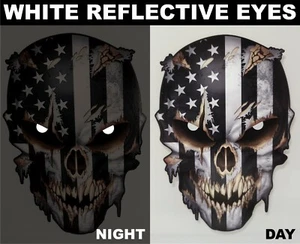 American Flag Skull 3M decal reflective eyes sticker Car Truck Window Bumper USA - Picture 1 of 7