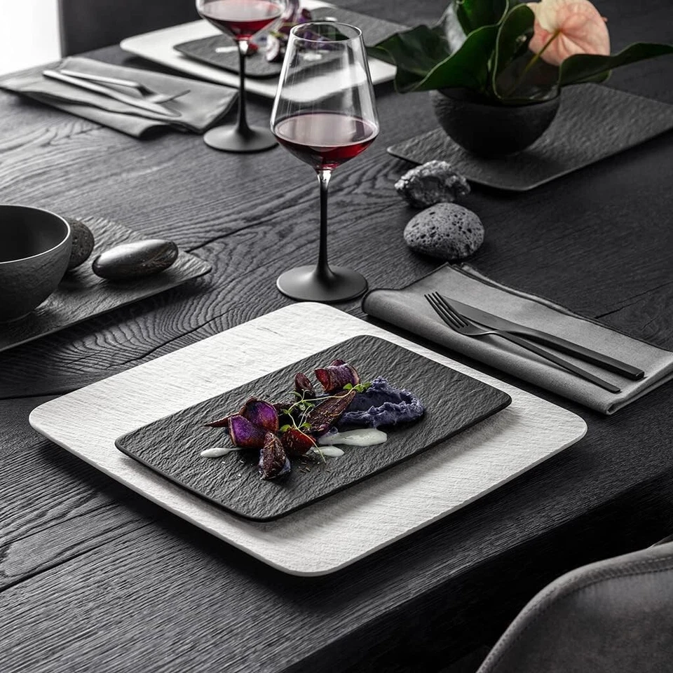 Villeroy & Boch Manufacture Rock Rectangle Plate in Black 28 X 16.9 Cm Set 2