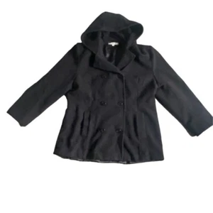 Jason Kole Womens Black, Hooded Pea Coat-Mid-length-Black-Size M-GUC - Picture 1 of 8