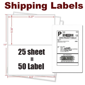 8.5 x 5.5 Half Sheets Round Corner Shipping Labels 2 Label Per Sheet 25 sheet US - Picture 1 of 5