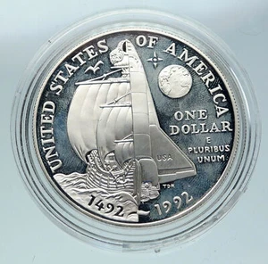 1992 UNITED STATES USA Columbus & NASA Space Shuttle Proof Silver $ Coin i86458 - Picture 1 of 4