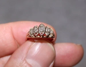VINTAGE 80ER JAHRE 14K GOLD RING MIT MARQUIS DIAMANTEN SIGNIERT ZUNFT - Bild 1 von 7