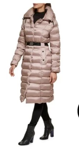 KENNETH COLE Long Belted Puffer Stadium Jacket Champagne Size L - Picture 1 of 9