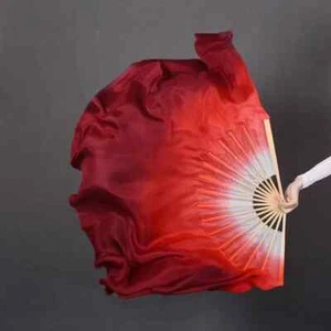 1Pair Silk Bamboo Long Fan Belly Dance Fan Veil Half Circle on Sale Burgundy - Picture 1 of 26