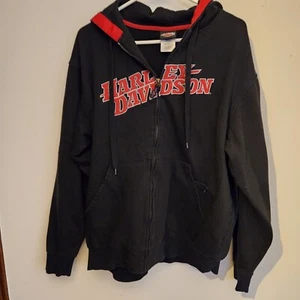 VTG Harley Davidson Men's Black Zip Up Hoodie Sweatshirt Size Med 46" chest M6 - Picture 1 of 4