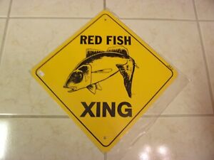 RED FISH XING  Aluminum Novelty Amber Sign 17" X 17" DIAGONAL SIGN (Crossing)