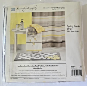 SATURDAY KNIGHT SPRING GARDEN STRIPE FABRIC SHOWER CURTAIN YELLOW & TAN 70 X 72 - Picture 1 of 6