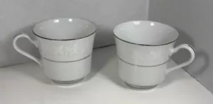 Tea Cups Fine China of Japan Huntington Footed White Flowers Platinum Trim (2) - Picture 1 of 9