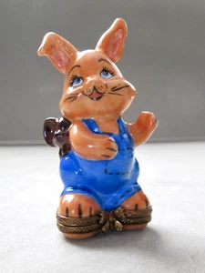 Limoges France Porcelain Bunny Rabbit w Mouse Friend Trinket Box~Ltd Ed 004/450 - Picture 1 of 8