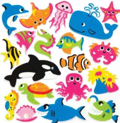 Adesivi 3D Animali Mare e Oceano Polpo Squalo Delfini - Artigianato Creativo Bambini