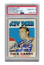 Rick Barry Signed 1971 Topps Rookie Basketball Card #170 w/HOF - (PSA - Auto 10)