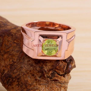 Natural Lemon Quartz Gemstone Rose Gold Plated 925 Sterling Silver Men Ring 5763 - Bild 1 von 3