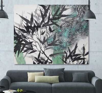 XXL LEINWAND BILD 130x100x5 ASIATISCHE MALEREI NATUR ABSTRAKTE PFLANZEN GEMÄLDE  - Bild 1 von 2