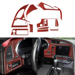 Juego completo de molduras interiores de tablero de instrumentos de fibra de carbono roja de 12 piezas para Corvette C7 2014-19 - Imagen 1 de 10