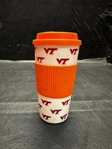 Virginia Tech Hokies 16 Oz Hot/Cold Plastic Tumbler Travel Cup Mug Spill-Proof Cover