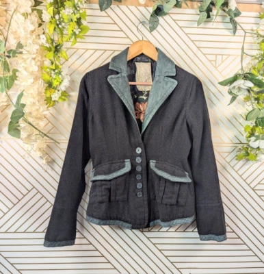 Casaco Y2K Da-Nang excedente indo-chinês marrom lã feltrada acabamento em couro tamanho pequeno - Imagem 1 de 4