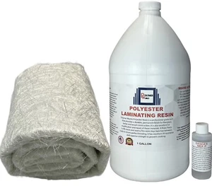 Fiberglass Repair Kit 1 Gal of Polyester Resin 1.5x50x5 Yard Chopped Strand Mat - Picture 1 of 13