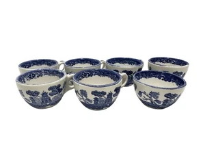 Set Of 7 Buffalo China Blue Willow Coffee or Tea Cups Excellent Condition - Picture 1 of 6