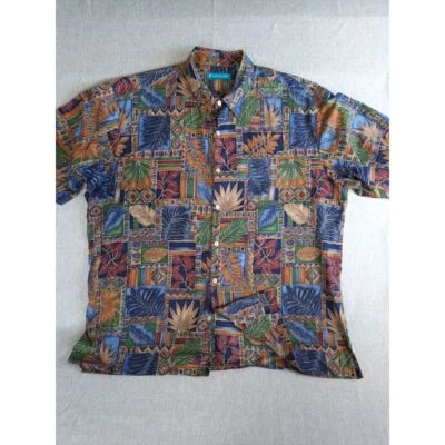 Camisa Tori Richard Hombres XL Azteca Floral Hawaiana Botón Manga Corta Algodón Césped Foto 1 de 4