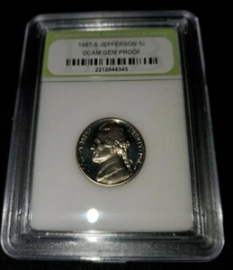 Slabbed 1987-S JEFFERSON NICKEL 5 cent / DCAM GEM PROOF Coin (#3) - Imagen 1 de 4