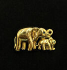 Krementz Elephants Baby Mother Broach Pin Trunk Up Vintage Signed Gold Plated