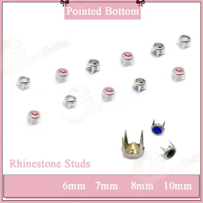 10pcs Rhinestone Studs Pointed Bottom Rivets Crystal Claw Beads Punk Spikes - Image 1 of 4