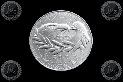 SAN MARINO 5000 LIRE 2000 ( PEACE HAWK DOVE ) SILVER Commem. Coin (KM# 406) UNC Cover