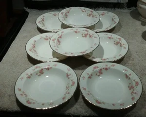Pope Gosser China FLORENCE 5-5/8" Dessert Bowls Pink Rose w/Gold Trim (Set of 8 - Picture 1 of 5