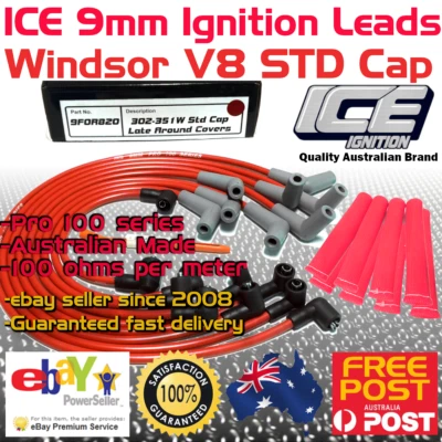 ICE PRO 100 9mm Spark Plug Leads V8 302-351 Windsor Around R/Covers STD + Sleeve - Image 1 of 4