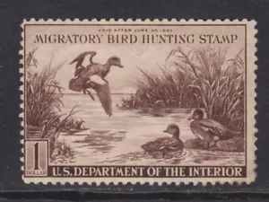 US Sc RW9 MLH. 1942 $1 Baldpates Duck Stamp - Picture 1 of 1
