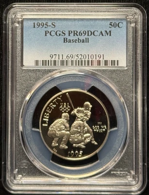 1995 S - PCGS PR69 DCAM Baseball Commemorative 50C Proof Half Dollar Coin -91 - Image 1 of 2