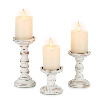 Best Wood Candle Holders for Pillar Rustic Candles Holder Set of 3 Tall Table - Image 1 of 4