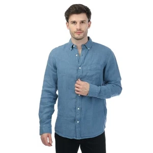 Men's Gant Regular Fit Garment Dyed Linen Shirt in Blue - Picture 1 of 4