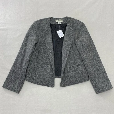 Blazer Orvis Feminino Tamanho 16P Aberto Sem Gola Jaqueta Carreira Mescla de Lã Tweed Novo - Imagem 1 de 4