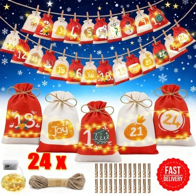 24 Adventskalender zum Weihnachten Xmas Geschenk Stoffsäckchen Befüllen Sack DHL - Bild 1 von 4