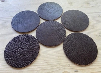 CLAYTON LEATHER 6er SET DUNKELBRAUNE VEG HELLBRAUNE LEDERUNTERSETZER BIERDECKEL 3,0-3,2 MM 4" DURCHMESSER