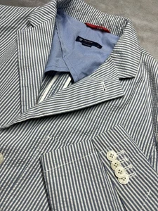 Cremieux Classics Seersucker Blazer Mens L Blue White Stripe Cotton Dual Vent - Picture 1 of 18
