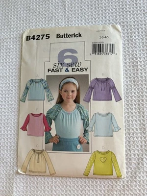 Shirt Top Girls Sizes 2 3 4 5 Butterick B4275 Sewing Pattern UNCUT Fast & Easy - Image 1 of 3